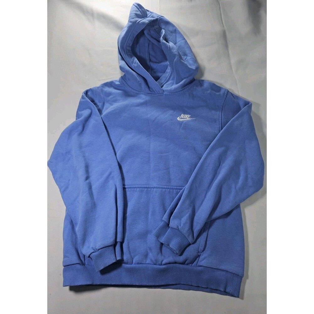 Nike Fleece Pullover Hoodie Kids L Blue/purple Solid Logo Pockets Drawstring